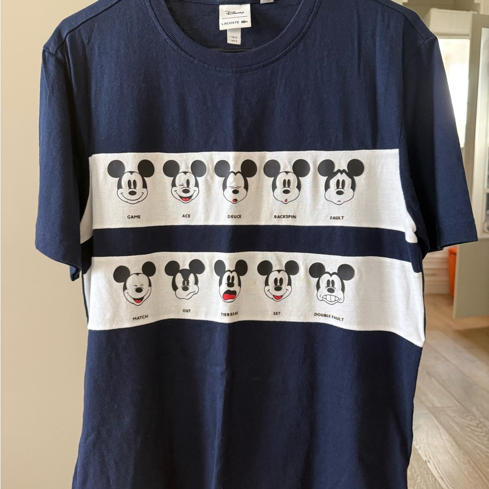 Lacoste Blue and White Short Sleeve Tee with Graphic Design